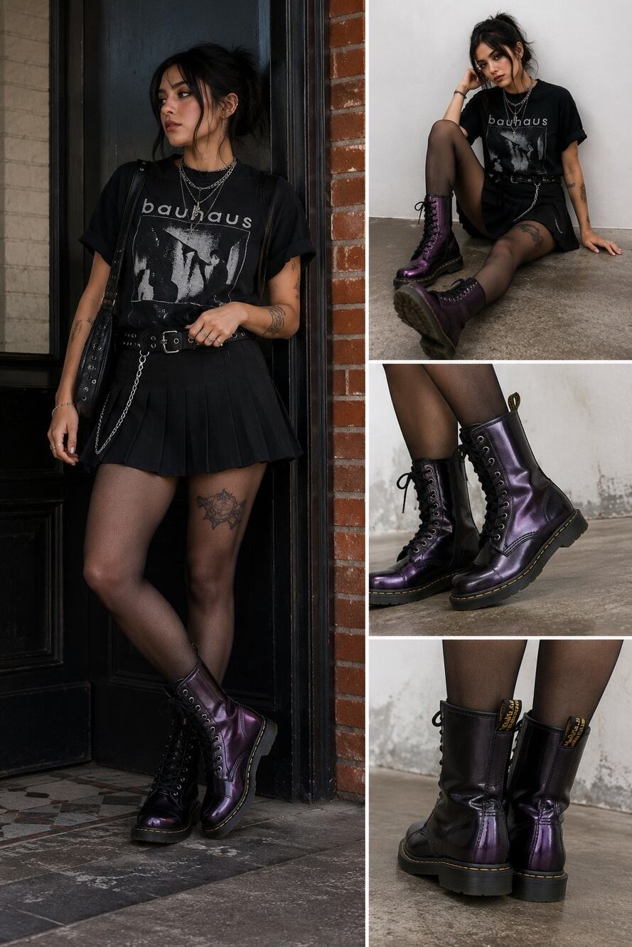 Dr. Martens 1460 Metallic Purple Shimmer 8-Eye Leather Boots Women's 9/ Men's 8